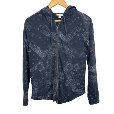 J. Jill Women's Size XS Petite Navy Full Zip Hoodie Sweatshirt Paisley Print  - Image 1 of 4