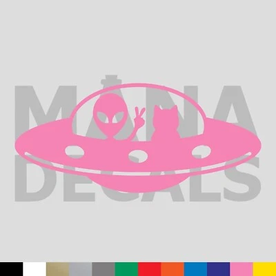 Calcomanía adhesiva de vinilo troquelado UFO extraterrestre y gato - ET diversión para mascotas Foto 1 de 3