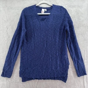 Oh MG Oh My Gauze Sweater L Blue Knit Crew Neck Pullover Long Sleeve Side Slit - Picture 1 of 16