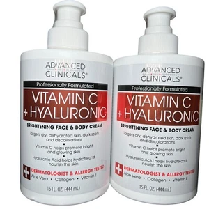 (2-Pk) ADVANCED CLINICALS ~ VITAMIN C + HYALURONIC Brightening FACE BODY & CREAM - Picture 1 of 2