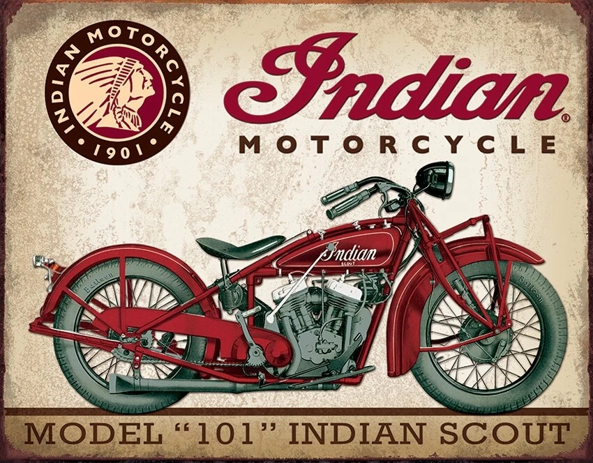 Tin Signs Indian Scout Motorcycle Embossed Tin Signs 12.5" " - 1933