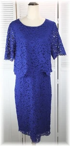 Women's Cobalt Blue Lace Layered Maggie T Shift S/S Semi Formal Dress Size 12 - Picture 1 of 11