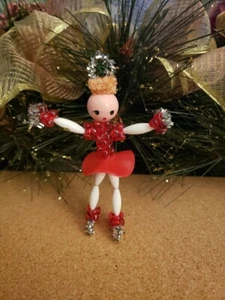 Vintage Bead Art Ice Skater Handmade Christmas  Ornament  Figurine  - Picture 1 of 6