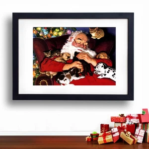 PÓSTER DE NAVIDAD A3 * Santa Navidad con animales bebés* Decoración de pared vintage para niños - Imagen 1 de 3