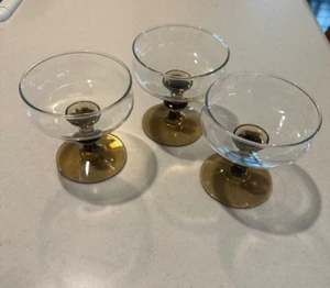 Set of 3 Vintage Brown Stem Margarita Cocktail Glasses 4" Tall Good Condition - Picture 1 of 2