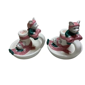 2 Ceramic Candlestick Applause "A Pair of Mice" with handle in green and mauve - Picture 1 of 4