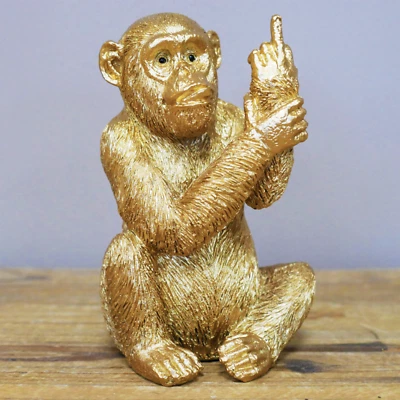 Up Yours Monkey Ornament Funny Rude Chimpanzé Figura Resina Dourada 12cm - Imagem 1 de 4