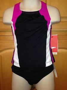 NWT Girls SPEEDO 2 Piece Swimsuit, Xtra Life Lycra, Black/Pink/White, Sz 5 $40 - Picture 1 of 3