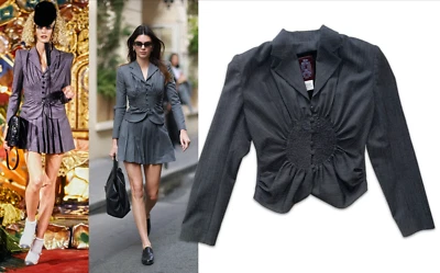 Chaqueta Blazer John Galliano Otoño 1997 Gris Lana Rayas Circular Acanalada 44 Foto 1 de 4