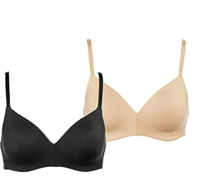 Calvin Klein Women's 2-Pack Lightly Lined Wirefree Bra, Black/Bare, Size Large - Image 1 of 4