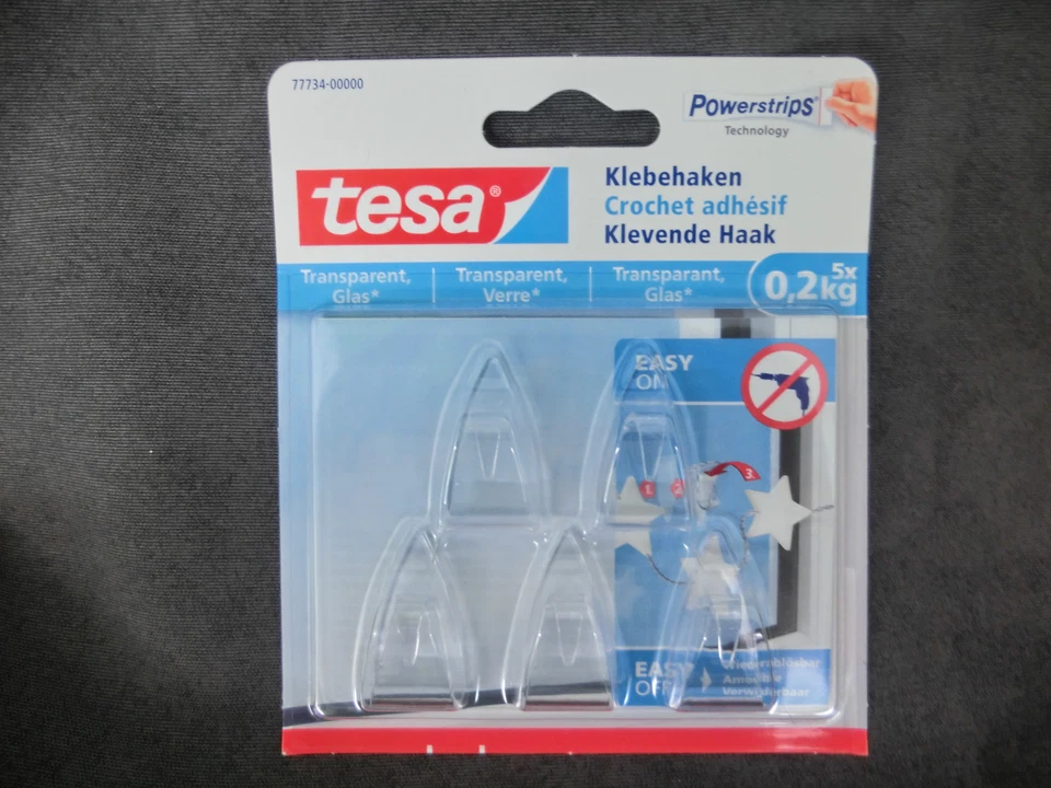 1x tesa POWERSTRIPS 5 Stück Selbst-Klebe-Haken Glas max. 0,2kg Nr. 77734 (ws) - Bild 1 von 1