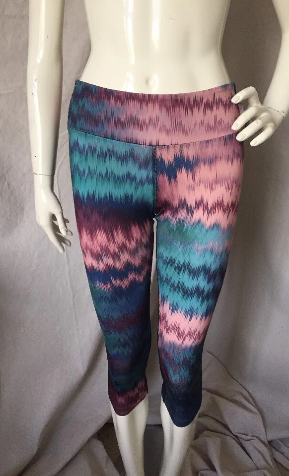 Pantalones de yoga recortados KOS EE. UU. Micropoli estampado abstracto melocotón/azul/verde S Foto 1 de 4