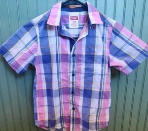 Wrangler Boys Button Up Shirt Size S 6-7 Blue Pink White Short Sleeve NWOT - Picture 1 of 6