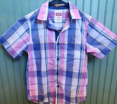 Wrangler Boys Button Up Shirt Size S 6-7 Blue Pink White Short Sleeve NWOT - Image 1 of 4