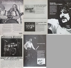 5 x Ludwig Drums 1976-79 Vintage Adverts - Alan White Max Roach Carmine Appice - Picture 1 of 1