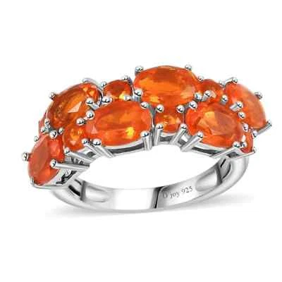 GORGEOUS!! 2.10ctw Crimson Fire Opal Cluster Ring Platinum Plated Size 6 - Image 1 of 4