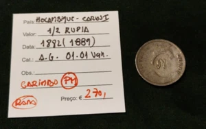 portuguese mozambique 1/2 rupia 1882 with countermark D.Carlos I P.M. (1889) RR - Picture 1 of 6