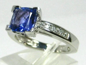 3Ct Princess Simulated Blue Tanzanite Diamond Women's Ring 14k White Gold Plated - Picture 1 of 9