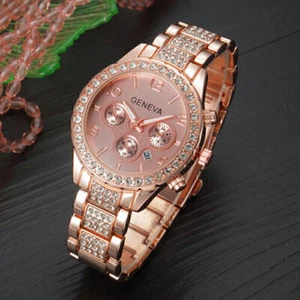 Reloj pulsera de cuarzo analógico calendario diamantes de imitación de lujo informal de moda para mujer regalo - Imagen 1 de 6