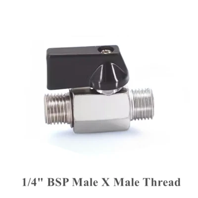 Mini Ball Valve 1/4" MALE X MALE BSP Chrome Plated Brass Body 450 psi M X F - Image 1 of 4