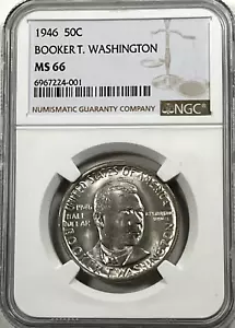 1946 Booker T Washington Commemorative Silver Half Dollar : NGC MS66 - Picture 1 of 4