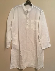 Men's Tunic Linen Blend Size 36 White Button Down India - Picture 1 of 7