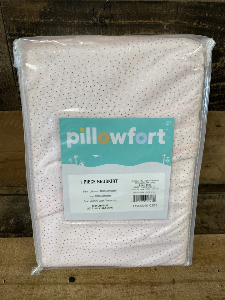 Pillowfort Pink Glitter Dot Tulle Kids' Bedskirt Polka Mesh OEKO-TEX Room Queen