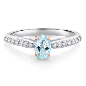 0.68 Ct Sky Blue Topaz G/H Lab Grown Diamond 10K White and Rose Gold Engagement - Picture 1 of 4