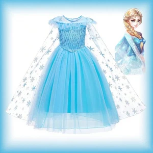 Frozen Elsa Princess Costume Girls Sparkly Blue Dress Birthday Party Outfit Gift - Picture 1 of 13