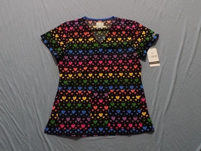 MedCouture Rainbow Hearts Scrub Top Size XS - Brand New With Tags - Image 1 of 4