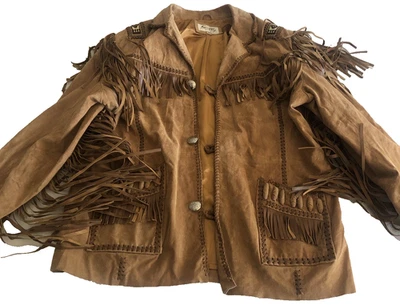 Chaqueta de Gamuza de Cuero Scully Nativo Americano Occidental Marrón Flecos Cuentas Talla 50 Foto 1 de 4