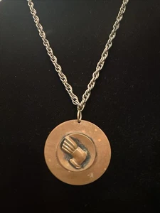 Vintage Copper 18" Necklace with Large Round Modernist Pendant - Picture 1 of 2