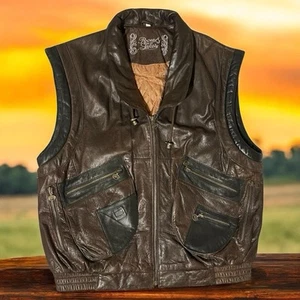 Gilet moto vintage Rover & Lakes Germany in pelle marrone taglia 58/XL - Foto 1 di 16