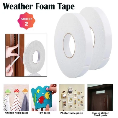 2pcs Weather Foam Tape Draught Excluder Seal Strip Insulation Window Door UK - Image 1 of 4