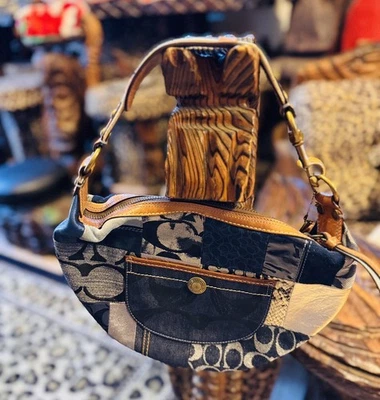 Bolso de hombro Coach vintage de cuero vaquero con retazos mediano azul  Foto 1 de 4