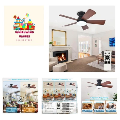 Modern Ceiling Fan with Light: 35-Inch Black Small Fans for Bedroom Indoor Ou... - Image 1 of 4