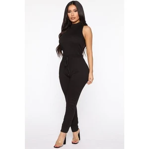 Fashion Nova Time To Lounge Sleeveless Jumpsuit Size S Small NWT Black - Picture 1 of 6