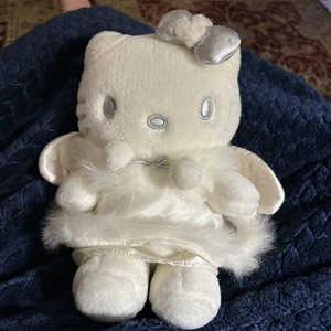 VINTAGE 1999 Sanrio Hello Kitty ANGELO DELLA NEVE BIANCO ARGENTO con pelliccia scintillante 9" peluche - Foto 1 di 5