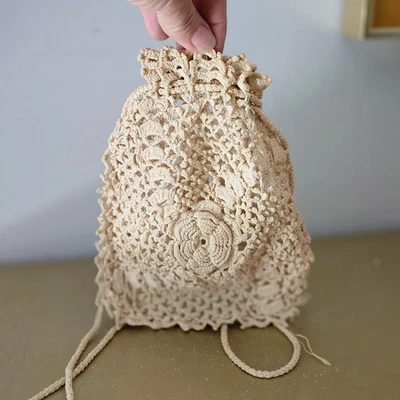 Vintage Edwardian Hand Crocheted Drawstring Reticule Bag - Image 1 of 4