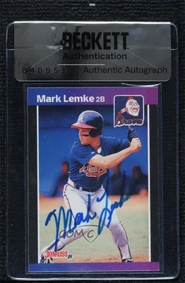BAS 1989 Donruss Mark Lemke #523 Seal of Authenticity Auto Rookie RC - Image 1 of 2