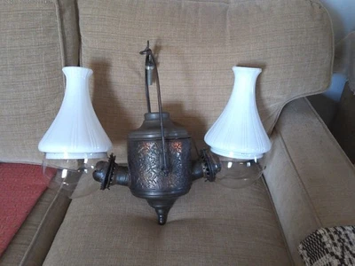 ANTIQUE ANGLE LAMP Co. DOUBLE ARM HANGING OIL LAMP - Image 1 of 4