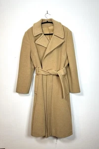 Vintage 60s MICHEL DANIEL Camel Hair Womens S Long Belted Trench Coat Overcoat - Picture 1 of 10