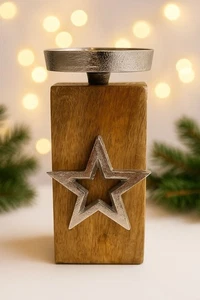 Deko Kerzenständer aus echtem Mangoholz 1 St. 13x10x10 cm NEU - Bild 1 von 3