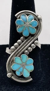 Sterling Silver Vintage Zuni Dishta Turquoise Ring(8.53g)(8RS) - Picture 1 of 4