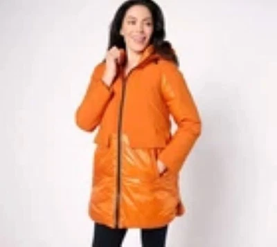 Chaqueta resistente al agua con capucha LOGO by Lori Goldstein, talla grande, naranja, nueva con etiquetas Foto 1 de 4