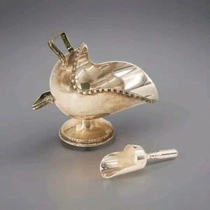 Vtg Antique Sugar Scuttle Pedestal and Scoop Silver Plated Made in England - Picture 1 of 13