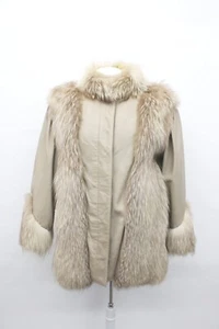 EXCELLENT BEIGE FOX & LEATHER FUR COAT JACKET WOMEN WOMAN SIZE 6 SMALL - Picture 1 of 5