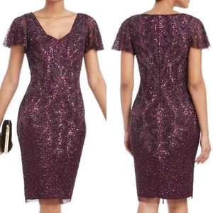 NWT Adrianna Papell Beaded Sheath Cocktail Holiday NYE Party Dress Purple 4 S - Picture 1 of 6