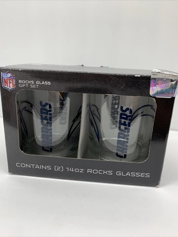 New NFL Los Angeles chargers Gift Set Of 2 14oz. Rocks glasses Made in USA Cover