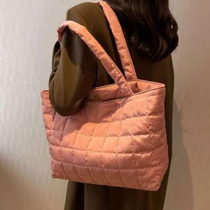 Borsa donna moda grande capacità borsetta trapuntata puffer tracolla viaggio - Foto 1 di 16